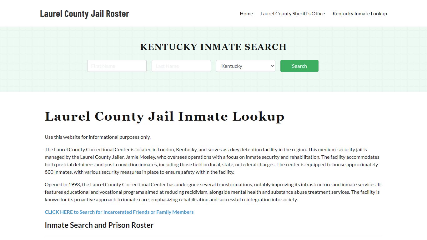 Laurel County Jail Roster Lookup, KY, Inmate Search