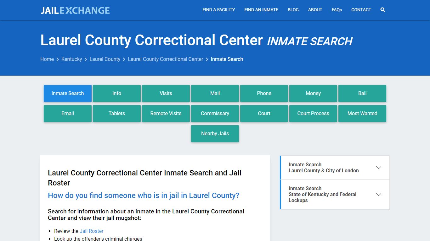 Laurel County Correctional Center Inmate Search - Jail Exchange